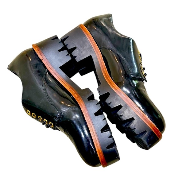 Jeffrey Campbell Black leather Platform lug sole lace up Oxfords grommet size 8 - Picture 5 of 9